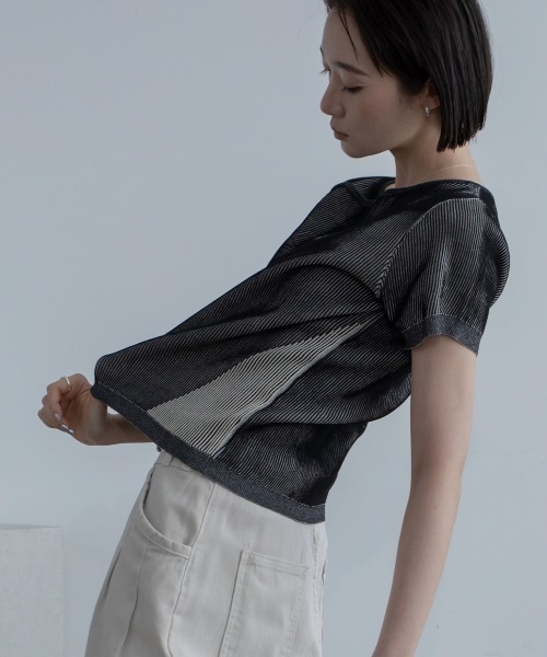 tシャツ フラワーモチーフアシンメトリーネック配色リブトップス レディース tシャツ フラワーモチーフアシンメトリーネック配色リブトップス