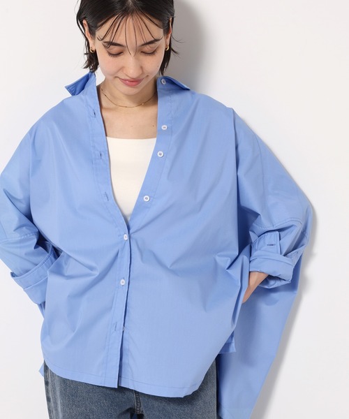 evernavy ブラウス シャツ イージーケアポンチョシャツブラウス