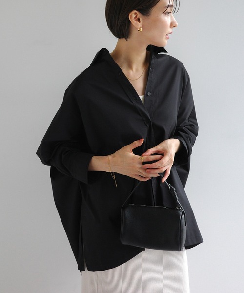 evernavy ブラウス シャツ イージーケアポンチョシャツブラウス