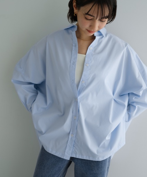 evernavy ブラウス シャツ イージーケアポンチョシャツブラウス