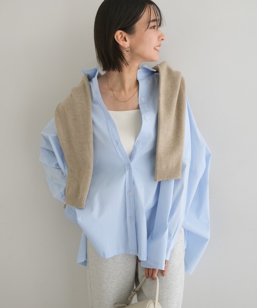 evernavy ブラウス シャツ イージーケアポンチョシャツブラウス