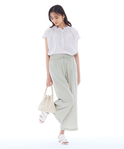 新品未使用インディヴィ ワイドパンツ 洗える／UVケア／スーツ】ストレッチワイドパンツ（パンツ(単品