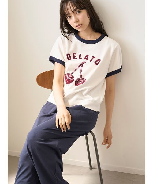 パジャマ ルームウェア エアリーモコモチーフジャガードリンガープルオーバー レディース | gelato pique | 04