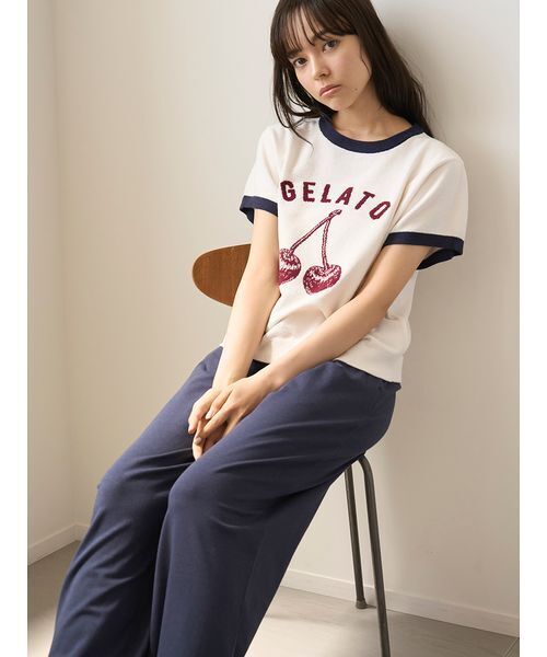 パジャマ ルームウェア エアリーモコモチーフジャガードリンガープルオーバー レディース | gelato pique | 14