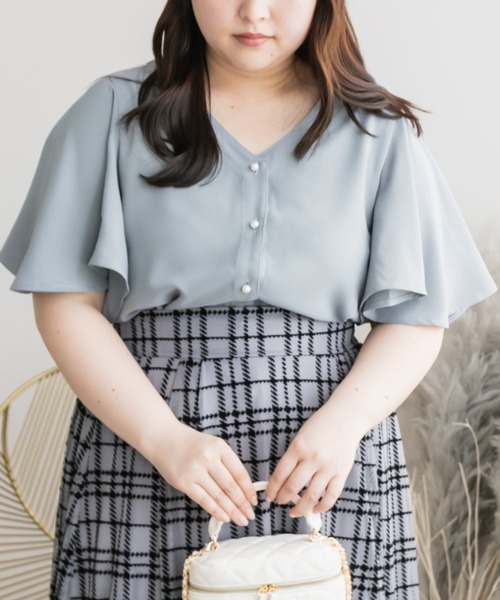 「CLETTE」 半袖ブラウス 3L ブルー レディース_画像3