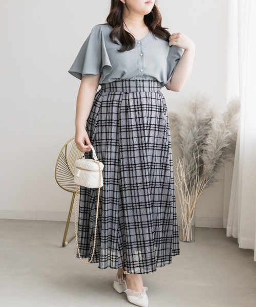 「CLETTE」 半袖ブラウス 3L ブルー レディース_画像5