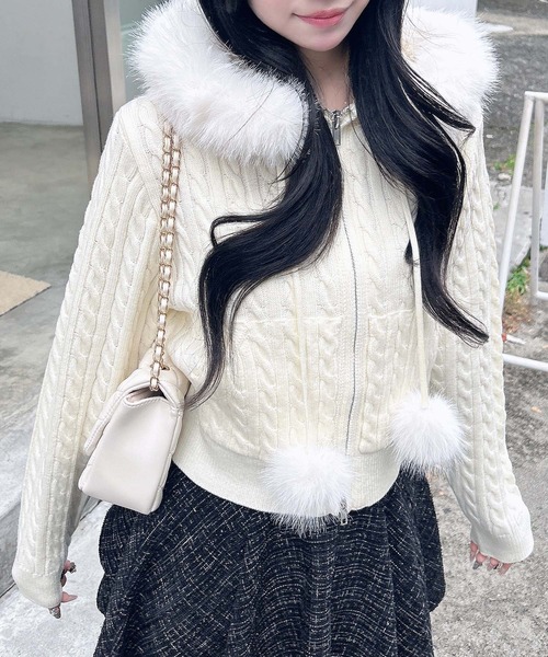 blackmeans アイボリー フリンジ付きニット ケーブルモックネックニット｜INGNI(イング) 公式通販｜INGNI STORE