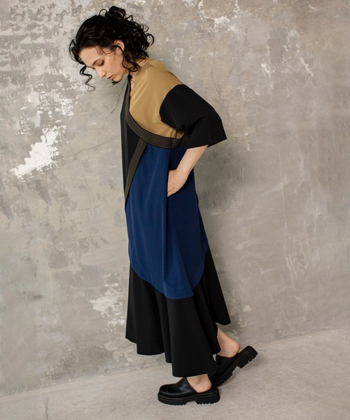 「OSMOSIS」 半袖ワンピース ONE SIZE ブラック レディース_画像6