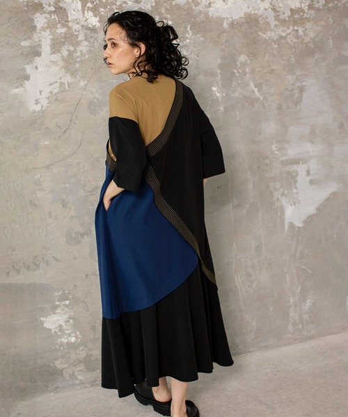 「OSMOSIS」 半袖ワンピース ONE SIZE ブラック レディース_画像7