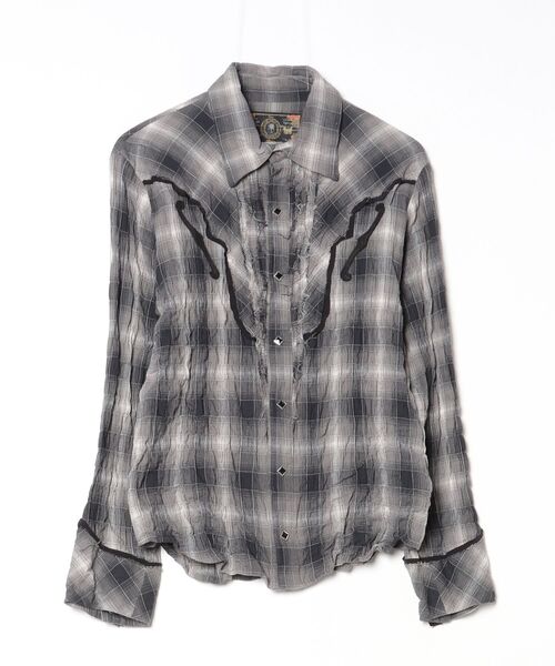 ROEN スカル　チェックシャツ　レイヤード　サイズ44 ロエン ROEN スカル チェックシャツ レイヤード サイズ44 ロエン roen ロエン