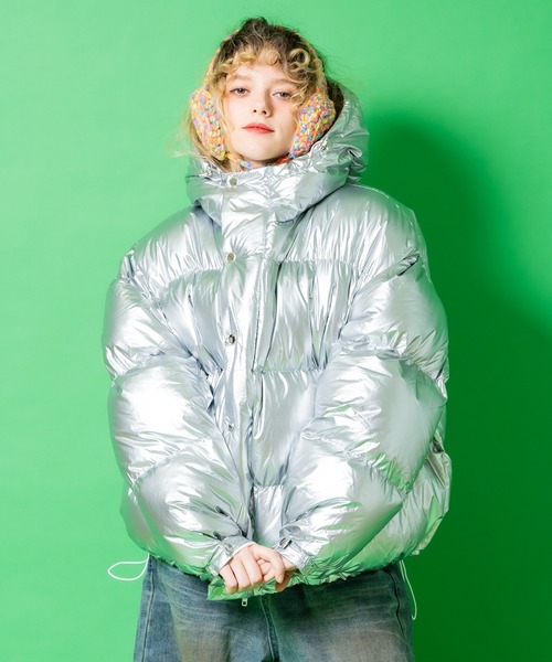 ダウンジャケット ダウン a.p.o.v. シャイニーメタリックポリオーバー