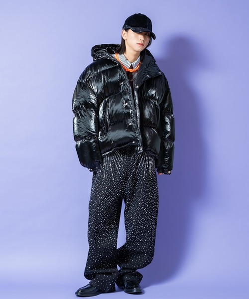 ダウンジャケット ダウン a.p.o.v. シャイニーメタリックポリオーバー