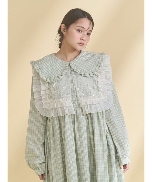 merry jenny（メリージェニー） ワンピース チェックフリルカラー