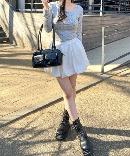 Mejoul tシャツ 花柄スクエアネックヘンリーネックロンT レディース