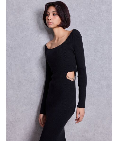 GYDA（ジェイダ） ワンピース GYDA chain SIDE OPENロングフレアニット