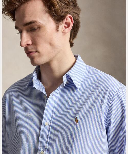 未使用タグ付 ポロ ラルフローレン 上質 シアサッカー ブルーストライプ シャツ POLO RALPH LAUREN（ポロ・ラルフローレン） シャツ クラシック