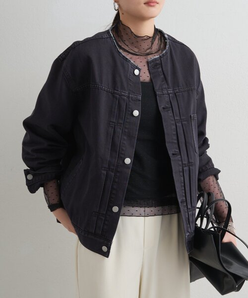 ラウンジドレス　ノーカラーデニムジャケット Loungedress（ラウンジドレス） デニムジャケット gジャン 「ainode