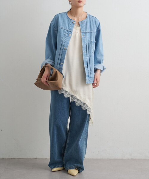 ラウンジドレス　ノーカラーデニムジャケット Loungedress（ラウンジドレス） デニムジャケット gジャン 「ainode