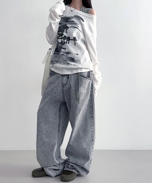 「MEMECLE」 長袖カットソー S ブルー レディース_画像2