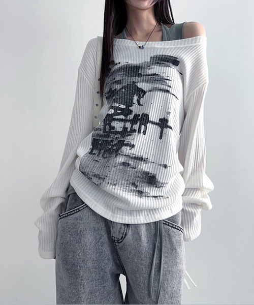 「MEMECLE」 長袖カットソー S ブルー レディース_画像6