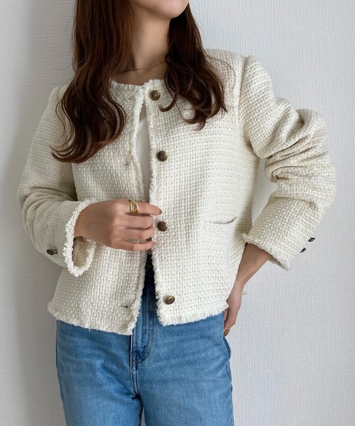 「callautia」 ノーカラージャケット SMALL アイボリー レディース_画像5