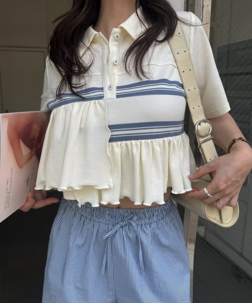 WILLFULLY（ウィルフリー） tシャツ 半袖 random frill pique cropped