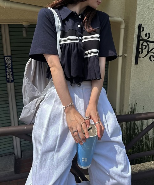 WILLFULLY（ウィルフリー） tシャツ 半袖 random frill pique cropped