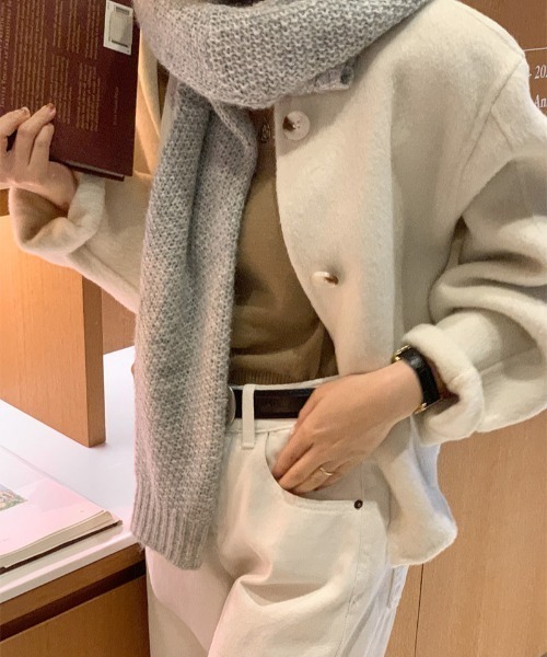 「FREE STYLISTS」 ノーカラージャケット FREE ライトグレー レディース_画像6