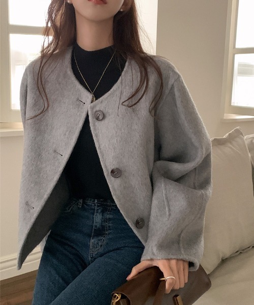 「FREE STYLISTS」 ノーカラージャケット FREE ライトグレー レディース_画像8