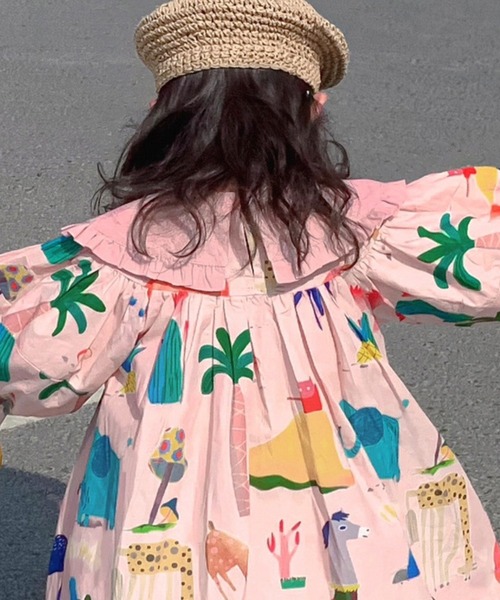 「aimoha」 「KIDS」7分袖ワンピース 140 ピンク キッズ_画像3