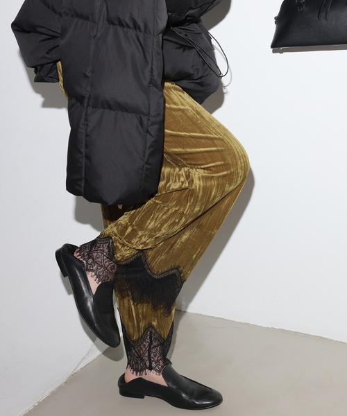 SLOBE IENA（スローブイエナ） ワイドパンツ パンツ ベロアヘムレース