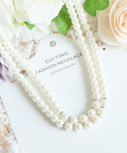 STAR JEWELRY パール 2連ネックレス DRESS STAR（ドレススター） ネックレス ビジュー付き2連パール