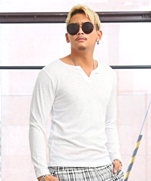 メタルフック キーネック Tシャツ メンズ 長袖 半袖 3色 hr7822 楽天市場】tシャツ メンズ 長袖 ヘンリーネック キーネック 長袖