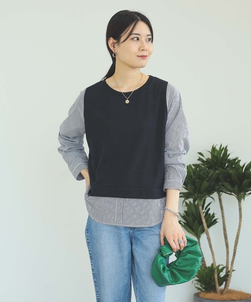 BEAMS HEART tシャツ / 後ろボタン 切り替え プルオーバー