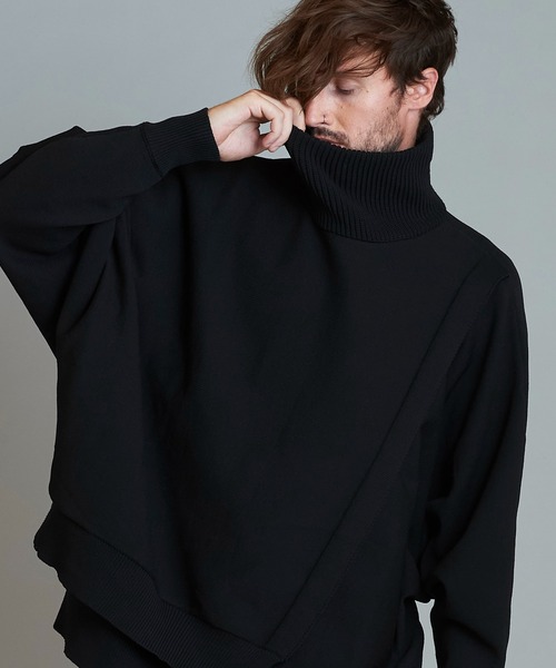 タートルネック セーター ニット 「NO ID.」Layered Dolman Sleeve Knit Pullover / レイヤード ドルマン スリーブ ニット プルオーバー メンズ