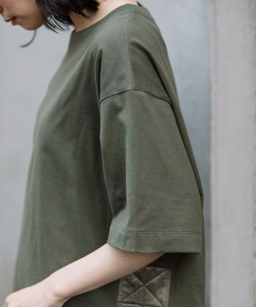 [A|X] コットンサイドスリットオーバーサイズTシャツ セール】サイドスリット/スムースプチ刺繍オーバーサイズTシャツ