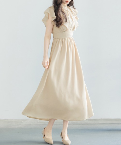 SAISON DE PAPILLON ワンピース フリルカラーロング丈ジョゼット