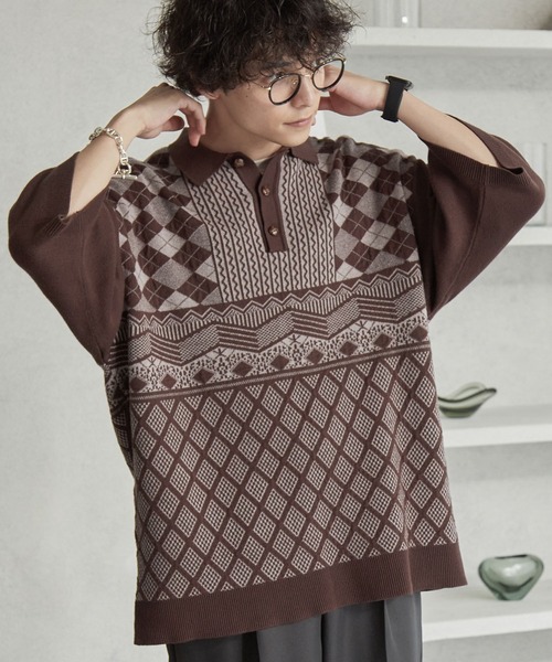 kolor ニットポロシャツ kolor(カラー) / 21SS/強撚天竺 S/S Knit/ドッキングニット