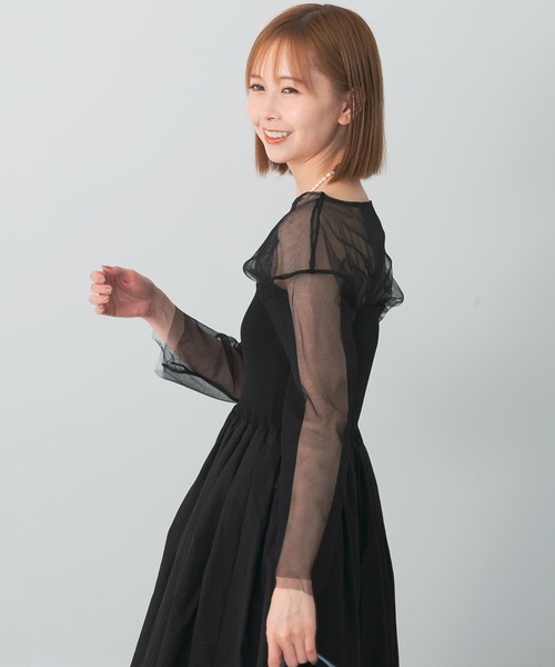 ブラウス シャツ レイヤードチュールブラウス レディース