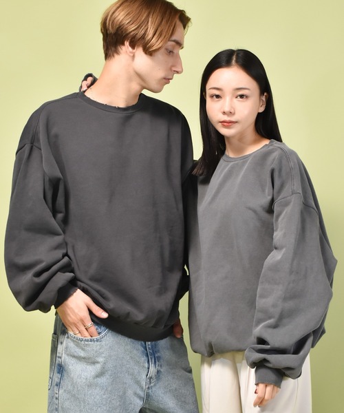 ユニセックスダメージ加工 グレー スウェット
