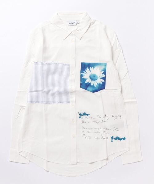 デシグアル Desigual パッチワーク マーガレットポケット シャツ （ホワイト） デシグアル Desigual パッチワーク マーガレットポケット シャツ
