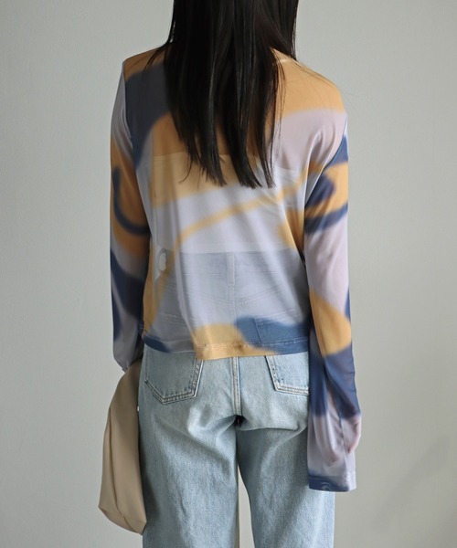 tシャツ アートプリント シアースラブロンT レディース tシャツ アート柄ロングスリーブシアーTシャツ レディース