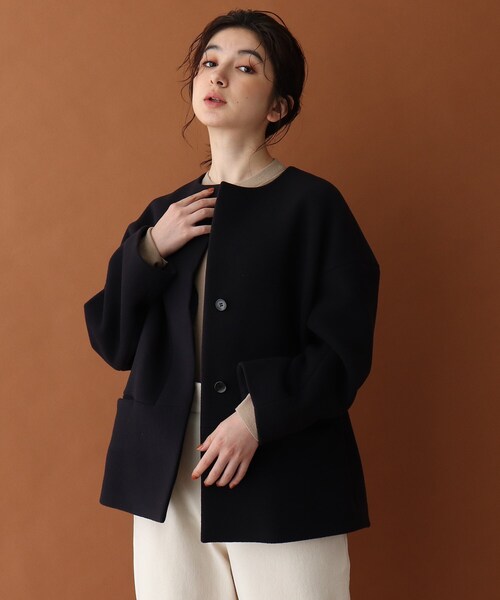 DRESSTERIOR」 ノーカラーコート 36 ネイビー レディース : 81923366 