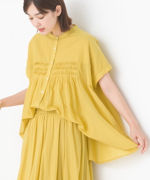 【1度着用のみ美品】 ハウスオブロータス コットンボイルタックギャザーブラウス OMNES（オムネス） ブラウス シャツ コットンボイルタックギャザー