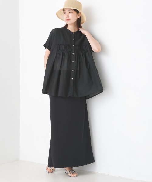 【1度着用のみ美品】 ハウスオブロータス コットンボイルタックギャザーブラウス OMNES（オムネス） ブラウス シャツ コットンボイルタックギャザー