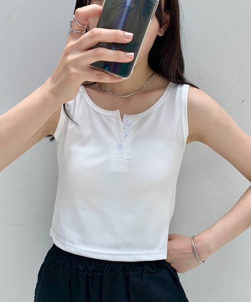 タンクトップ ノースリーブ ヘンリーネック レディース : ZOZOTOWN
