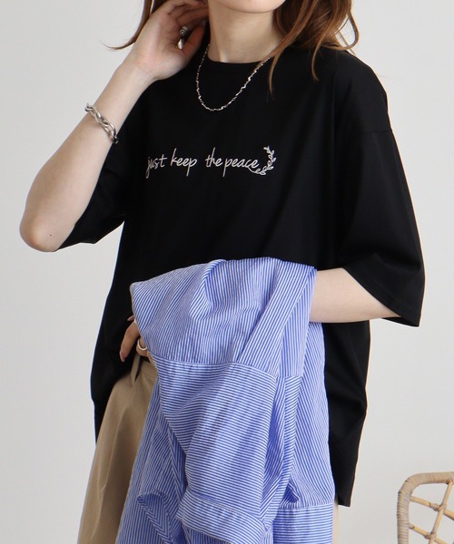 tシャツ Eglantine ロゴ刺繍シンプルＴシャツ レディース EGLANTINE tシャツ Eglantine ロゴ刺繍シンプルTシャツ
