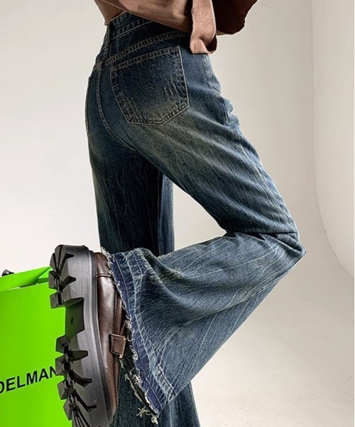 ジーンズ デニム デニムパンツ カットオフ ハイウエスト セミ ジーンズ デニム デニムパンツ カットオフ ハイウエスト セミ
