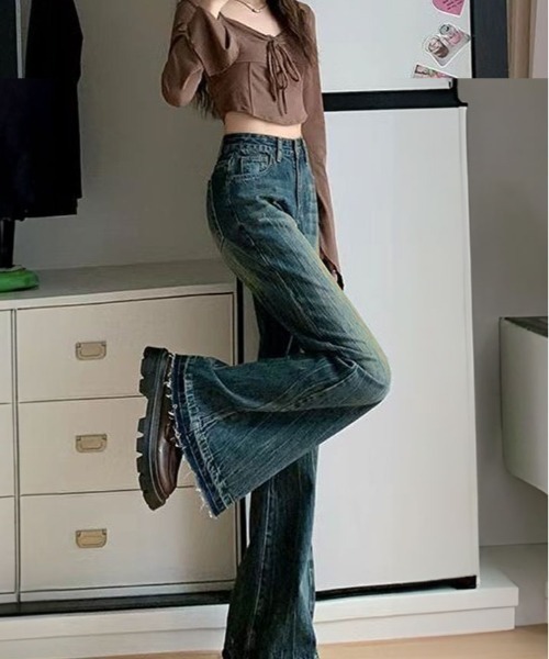 ジーンズ デニム デニムパンツ カットオフ ハイウエスト セミ ジーンズ デニム デニムパンツ カットオフ ハイウエスト セミ