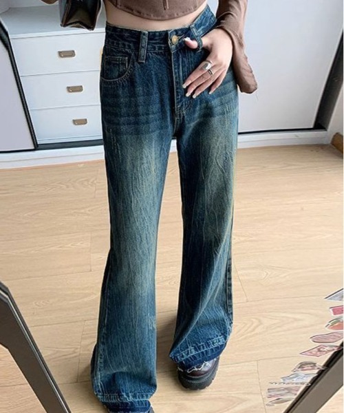 ワイドパンツ ジーンズ デニム デニムパンツ カットオフ ハイウエスト セミ バギー デニム レディース | ブランド登録なし | 04